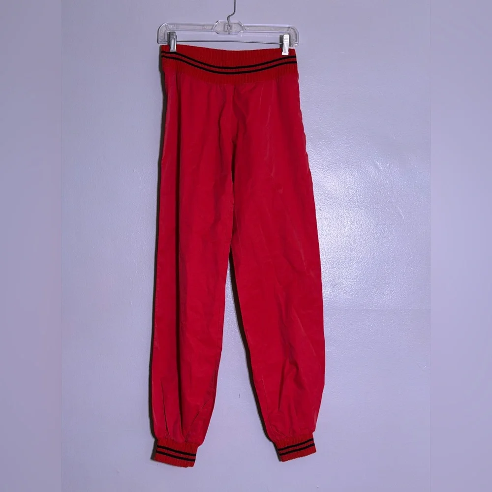 Vintage Red Sports Pants 90s Nylon Joggers Elastic Ankles Streetwear - Picture 1 of 6
